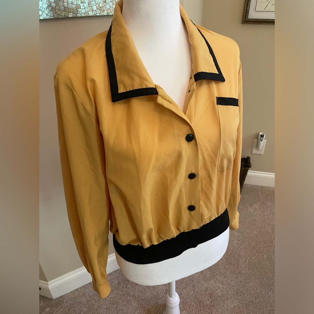 Vintage Mustard Blouse w/ Black Trim